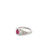 14k White Gold .65ct H VS2 Round Diamond and .55ct Oval Burma Ruby Ring